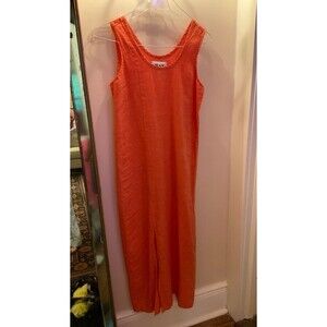 Flax Linen Dress Women’s Size P Small Orange Woven Sleeveless Breathable Maxi